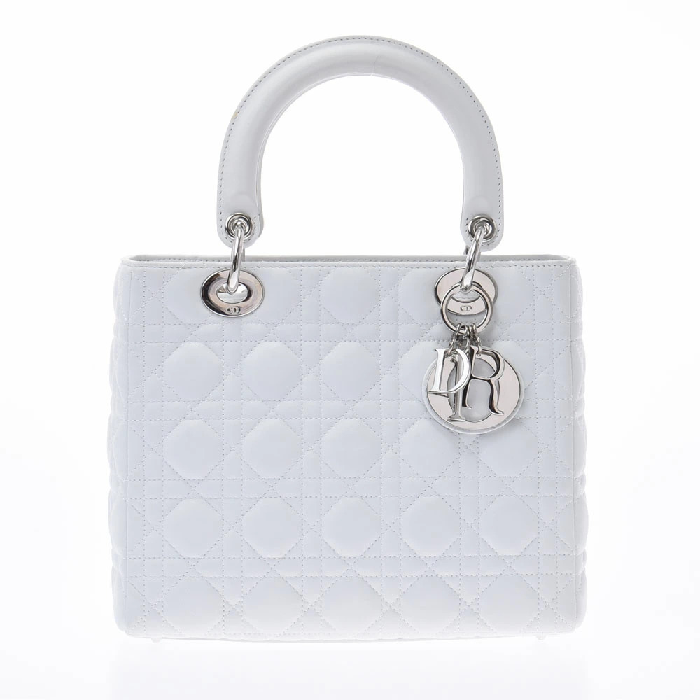 CHRISTIAN DIOR Lady Cannage Bag White Calfskin Handbag